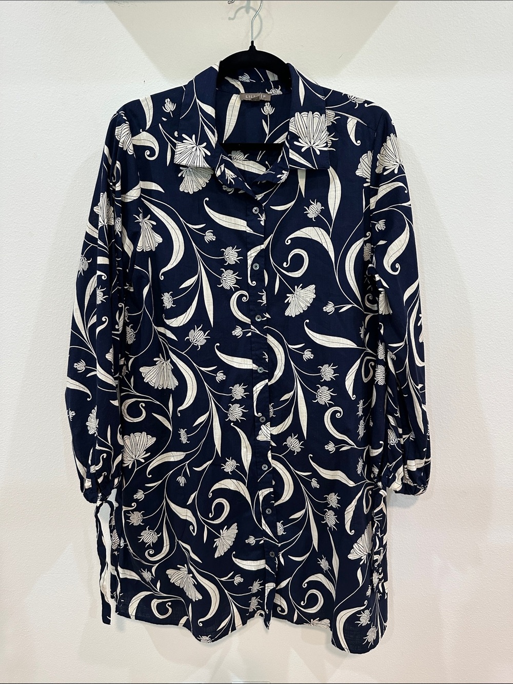 Lilla P Navy Floral Button-Front Tunic Coat